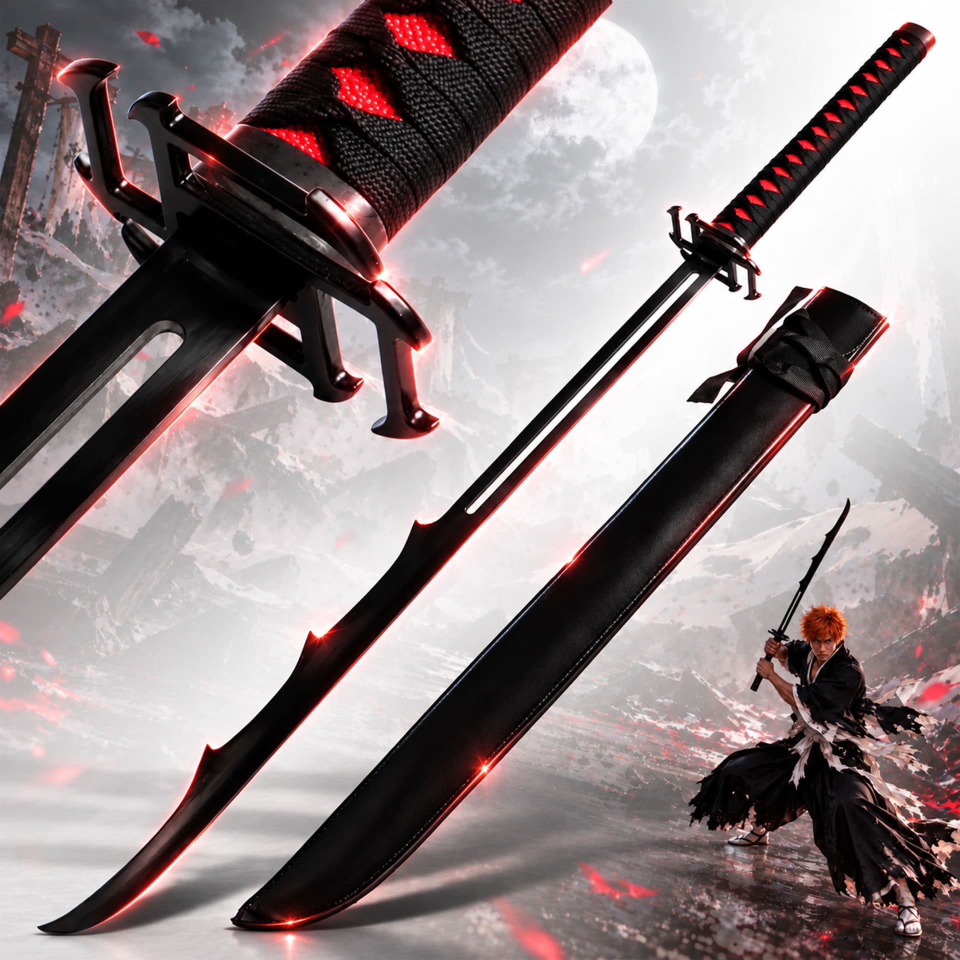 Bleach - Ichigo Shikai Cutting Moon Zangetsu Sword