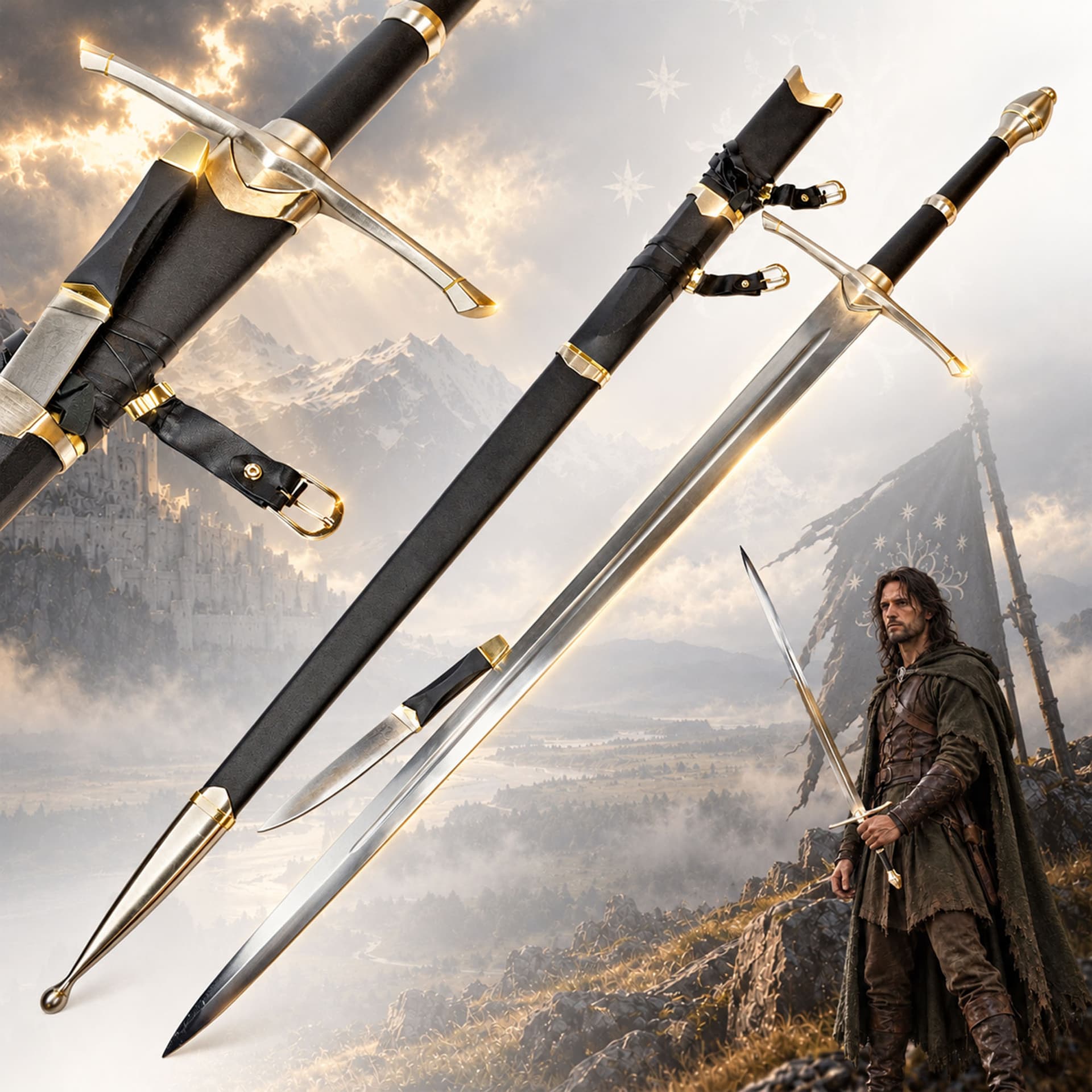 Ranger sword, handforged & folded, with dagger and sharp blade