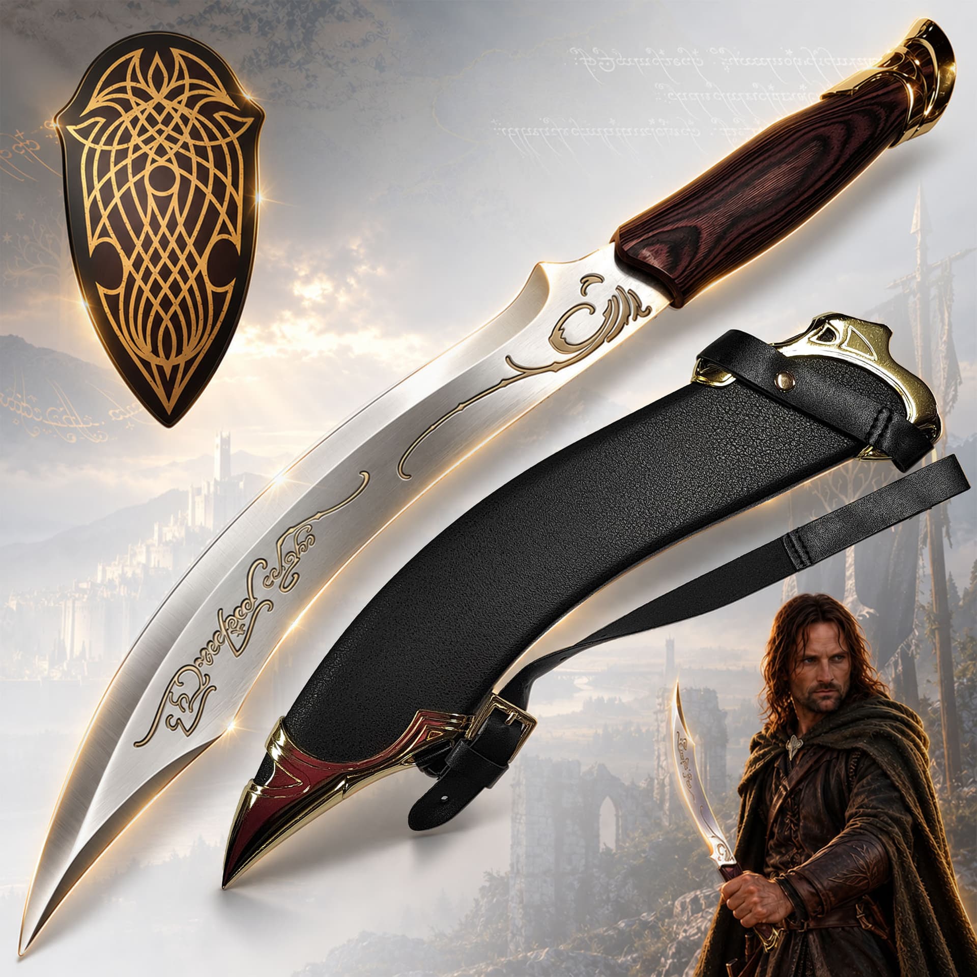 The Lord of the Rings: Elven Knife of Aragorn – with Scabbard & Wall Display
