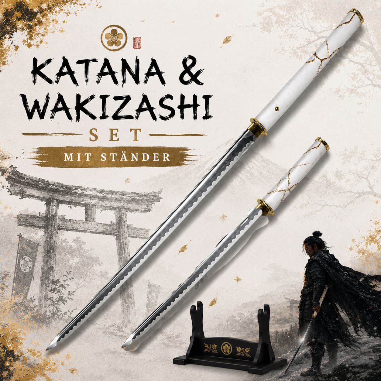Ghost of Y?tei: Gilded Dawn Katana & Wakizashi Set – Stahl-Repliken inkl. Doppelständer