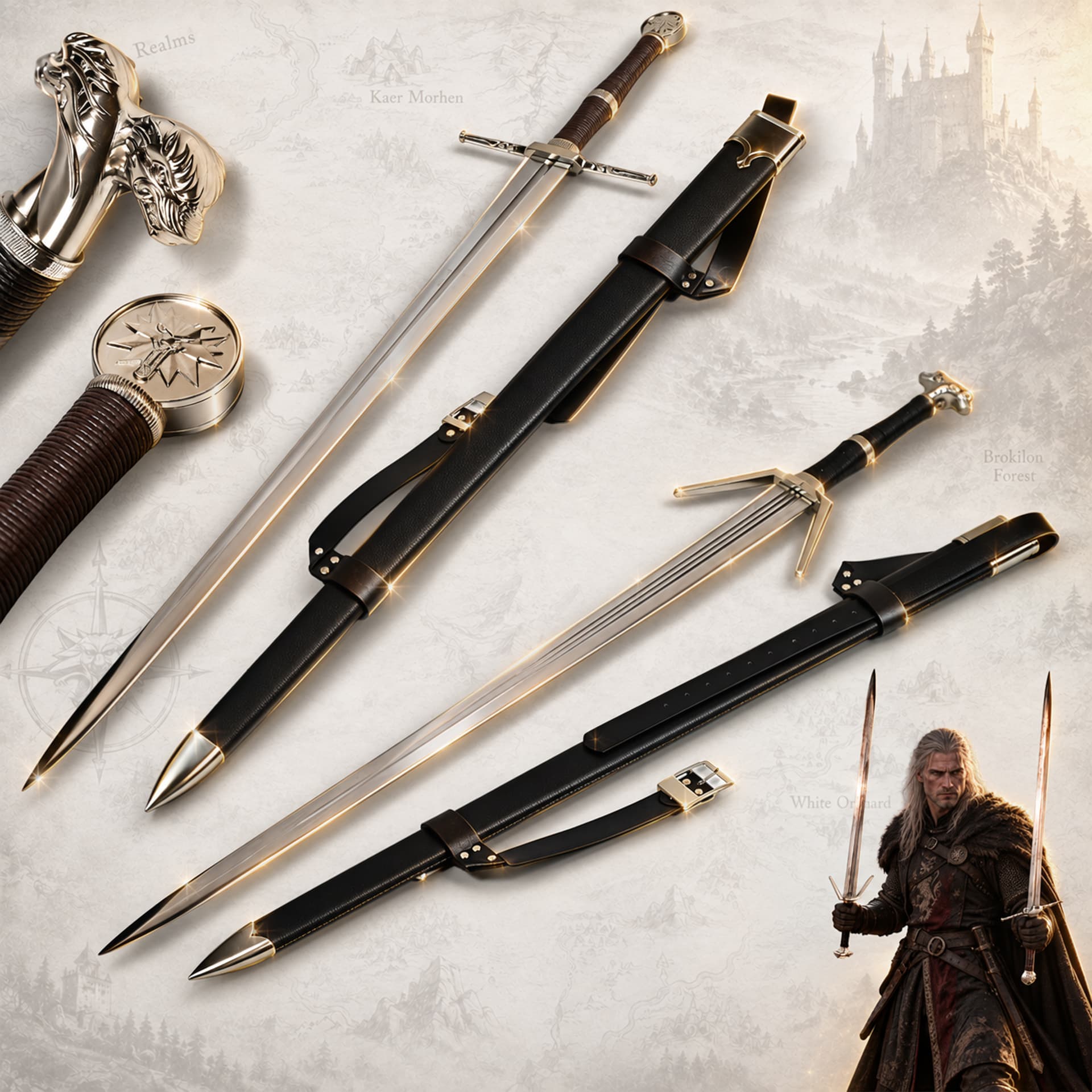 The Witcher Schwert Set - Silber + Stahl Schwert (Bundle aus 40660 und 40659)