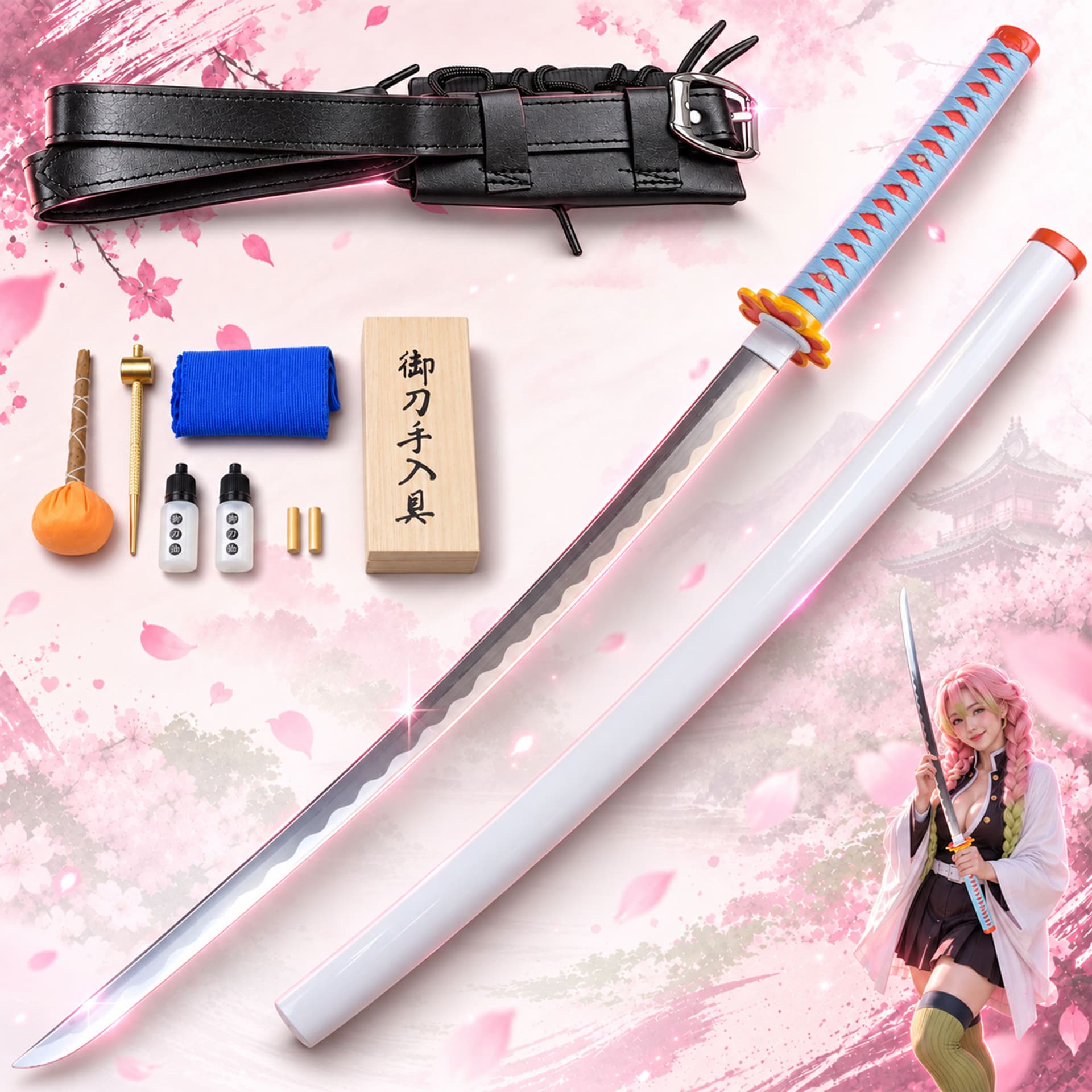 Demon Slayer: Kimetsu no Yaiba - Kanroji Mitsuri's Sword - handforged and folded, Set