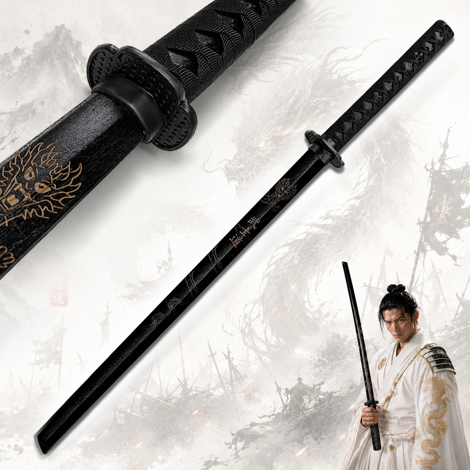 Bokken "Bushido Dragon" – Wooden Training Katana (98cm) with Dragon Design
