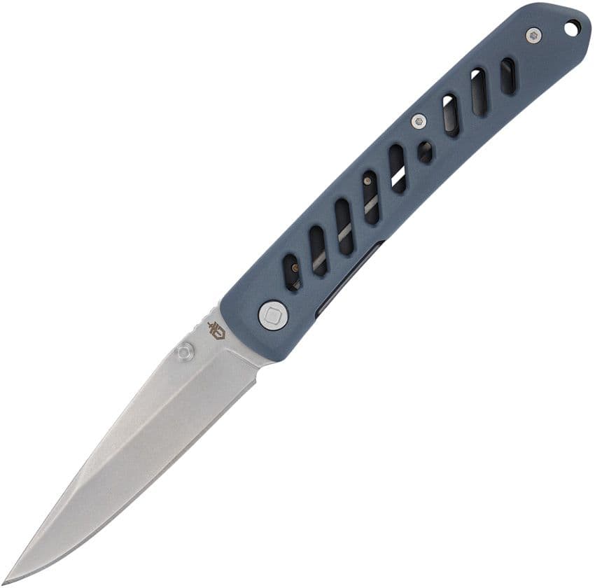 Affirm, Stonewashed Clip Point Blade, Slotted Blue Aluminum Handle