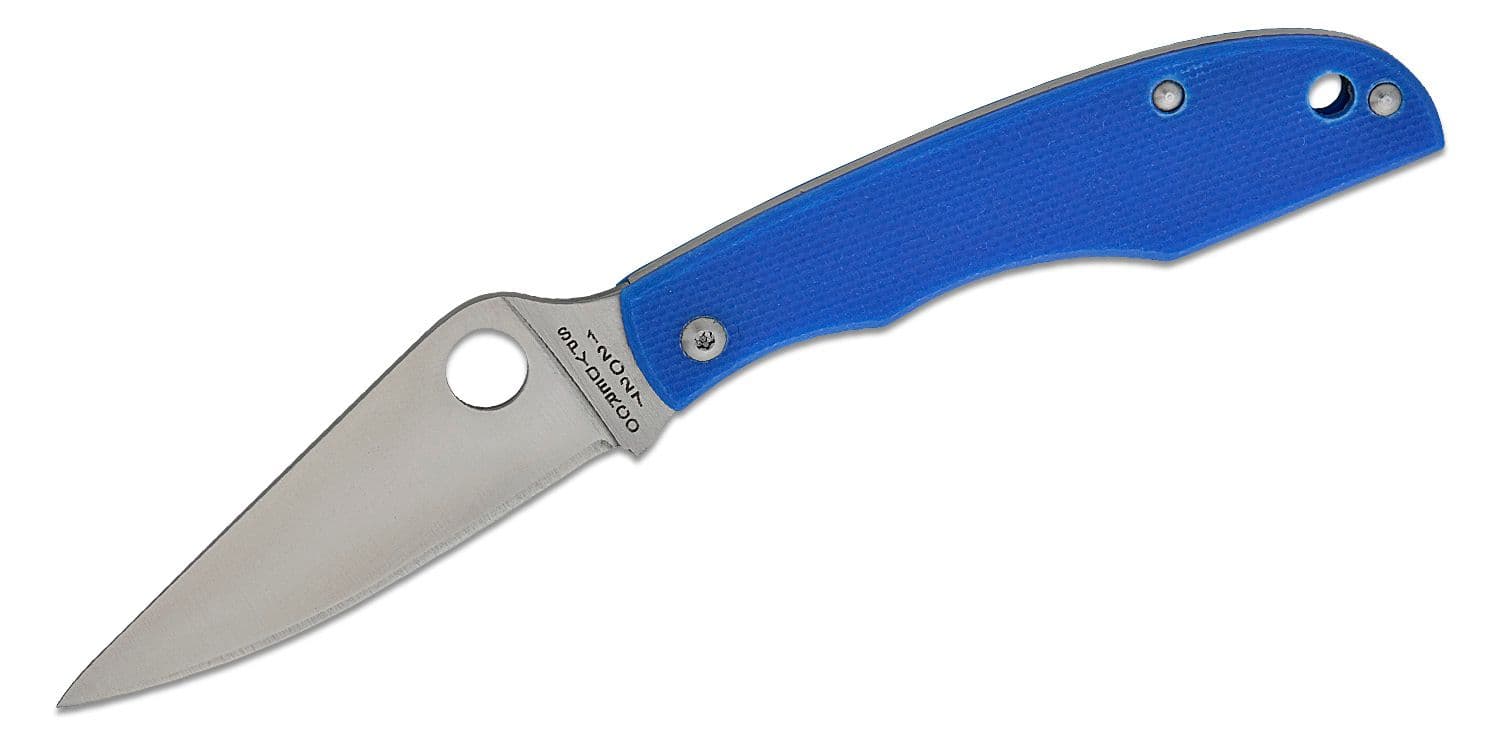 GrassHopper Miniatur, 12C27 Satin Plain Klinge, blauer G10 Griff