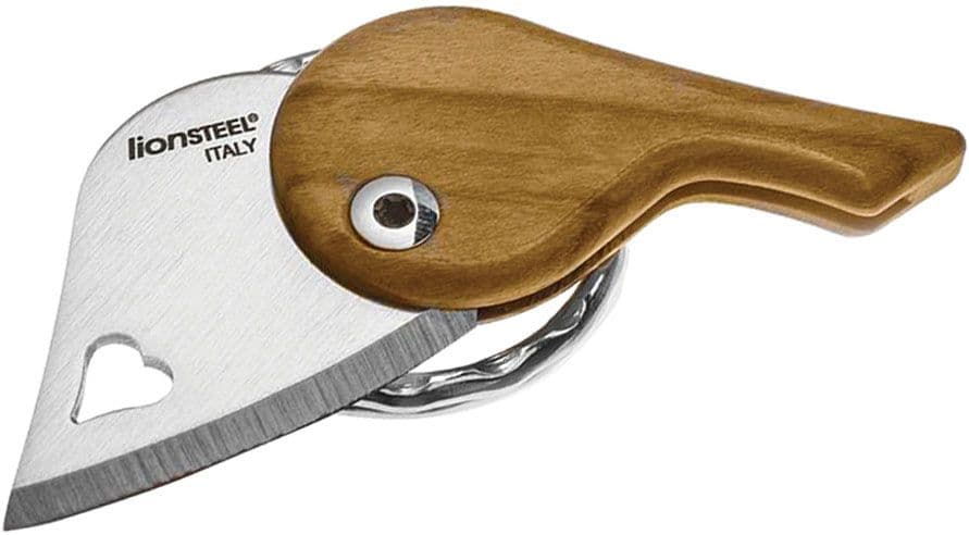 LionBeat herzförmiges Schlüsselanhänger-Klappmesser, integrierter Griff aus Olivenholz