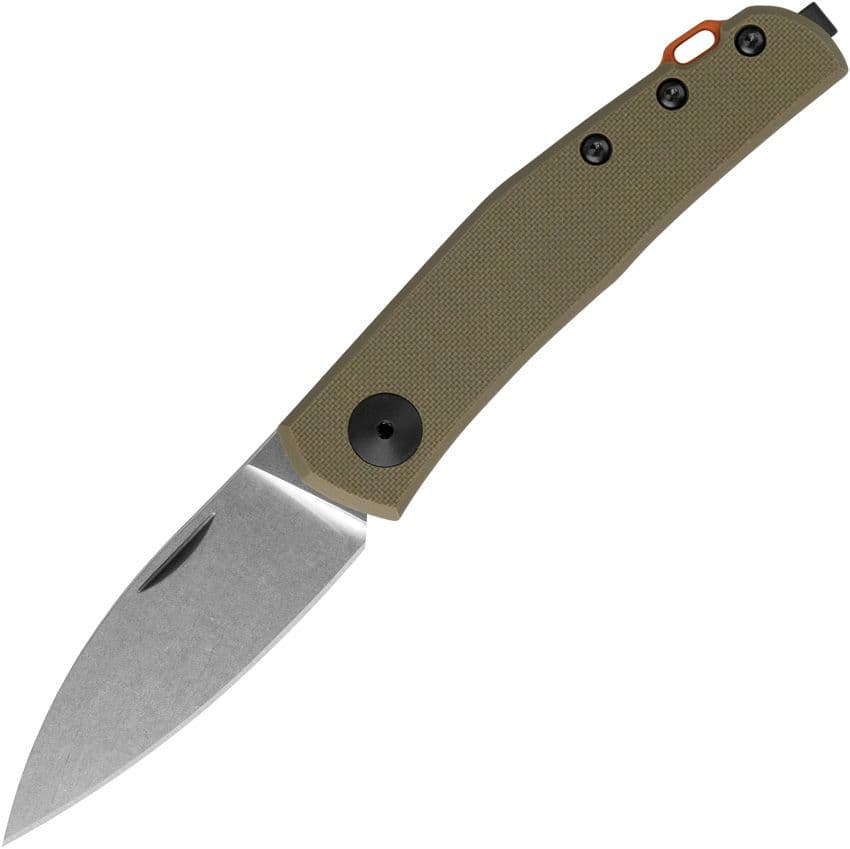 Jens Anso Knife, CPM-20CV Stonewashed Spear Point Blade, Olive G10 Handle