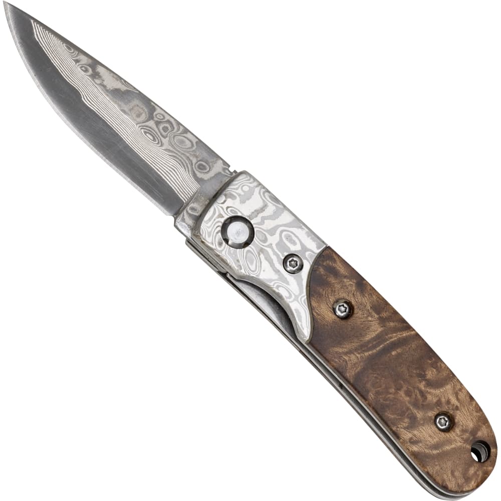 Damascus Pocket Knife Rootwood handle
