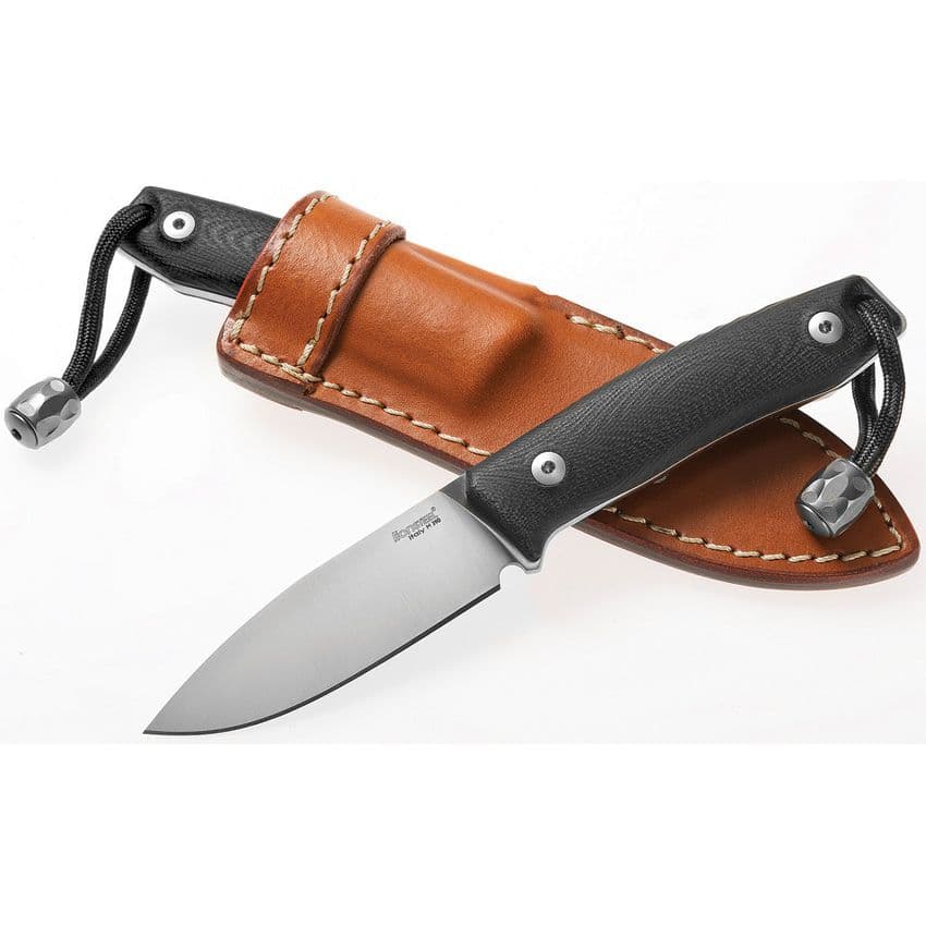 M1 GBK Compact, M390 Drop Point-Klinge, schwarzer G10-Griff, Lederscheide