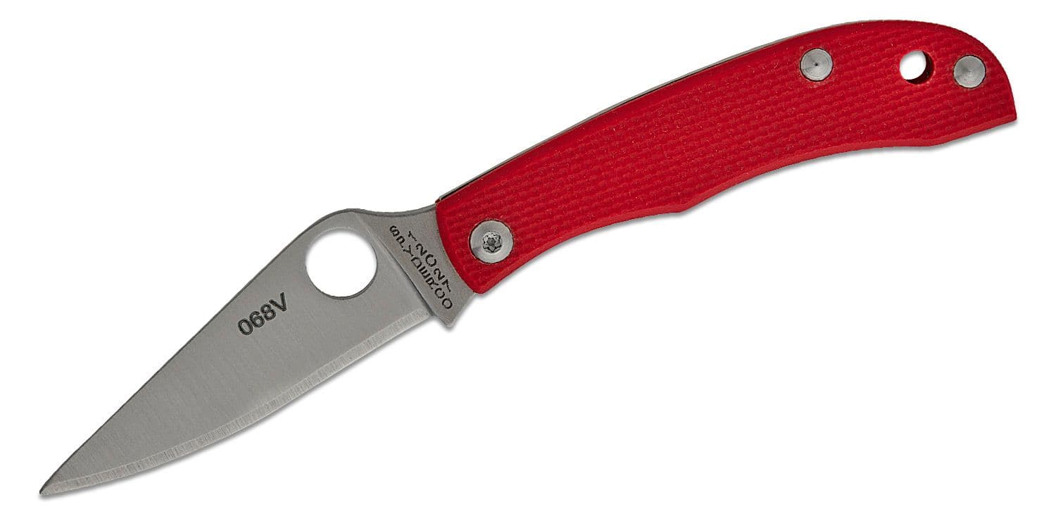 HoneyBee Micro-Size, 12C27 Satin Plain Blade, Red G10 Handle