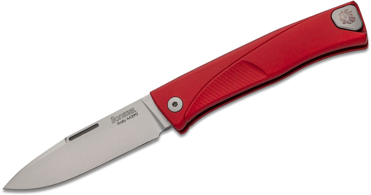 Thrill, M390 Satin-Klinge, roter Aluminiumgriff