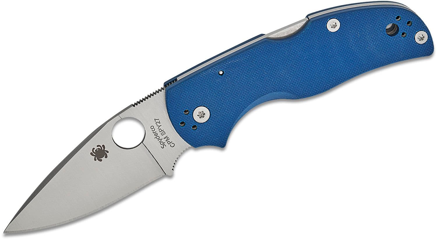 Native 5, CPM-SPY27 Satin Plain Blade, Cobalt Blue G10 Handle