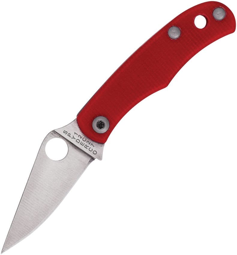 Bug Micro-Size, 12C27 Satin Plain Blade, Red G10 Handle