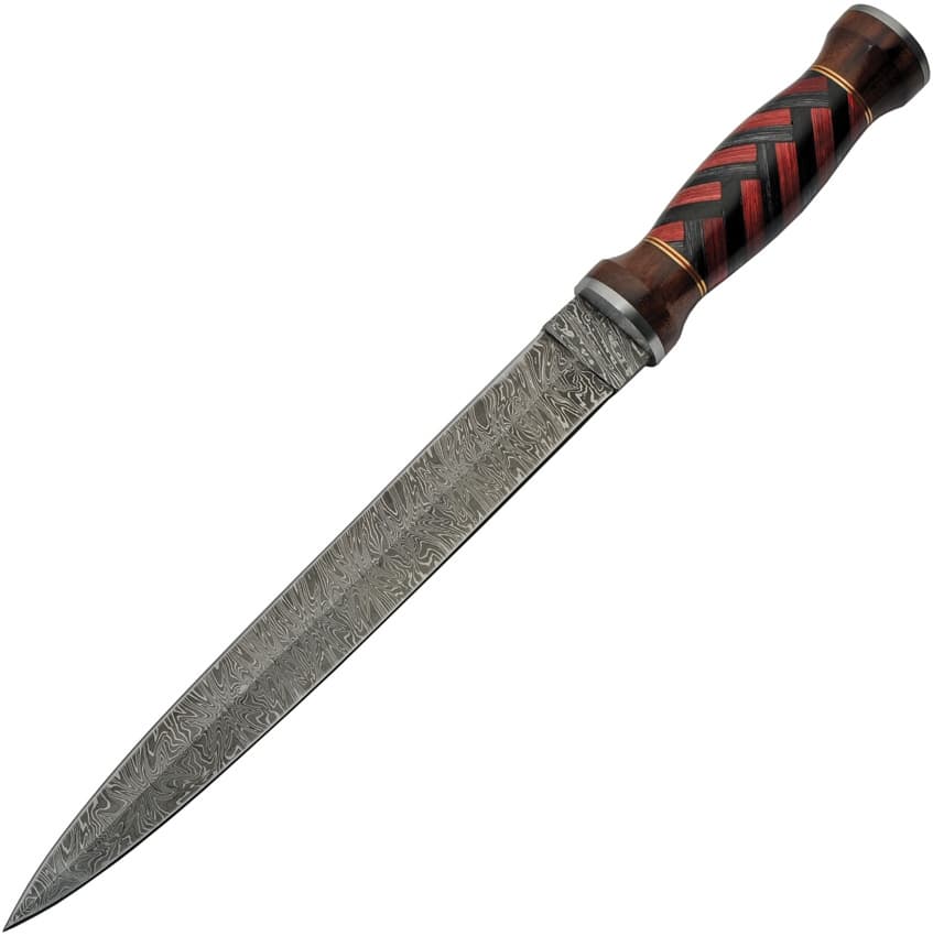 Damastmesser mit rot/schwarzem Holzgriff