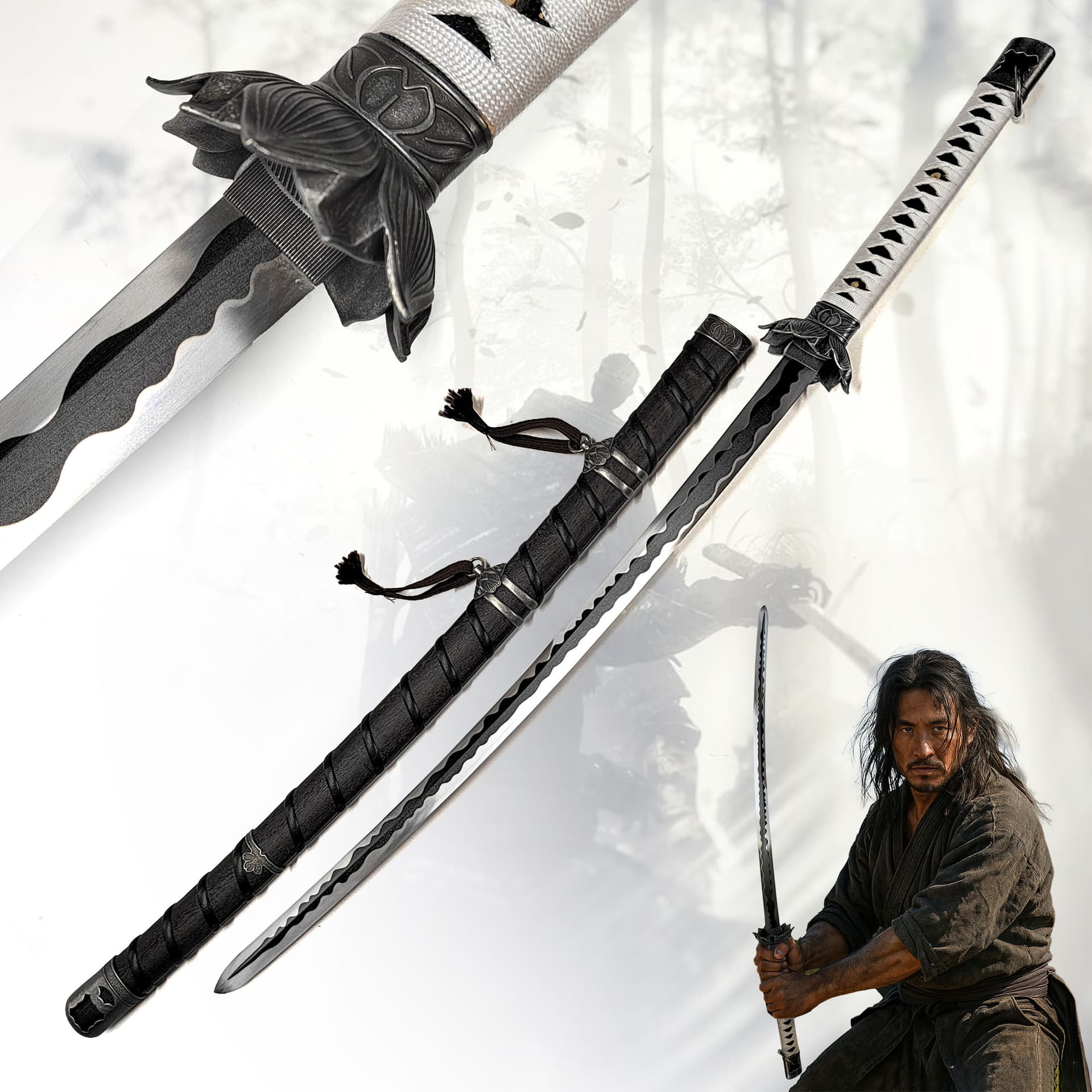 Sekiro: Shadows Die Twice – Black Mortal Blade Schwert mit Scheide, Handgeschmiedete und scharfe Klinge