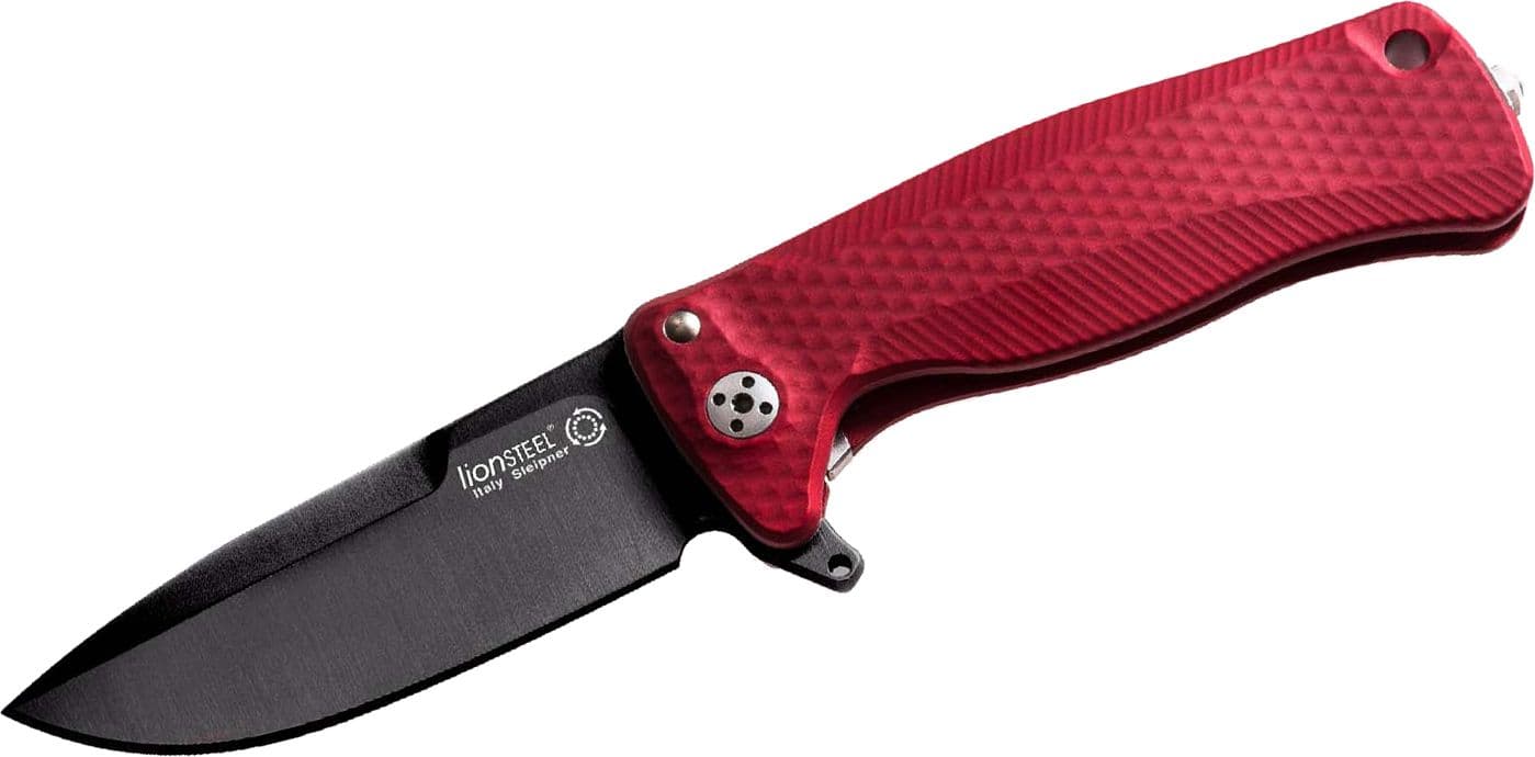 SR-22A RB Integral, schwarze Sleipner Drop Point-Klinge, roter Aluminiumgriff