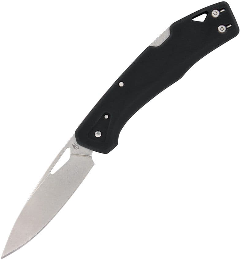 LST, Stonewashed Clip Point-Klinge, schwarzer GFN-Griff