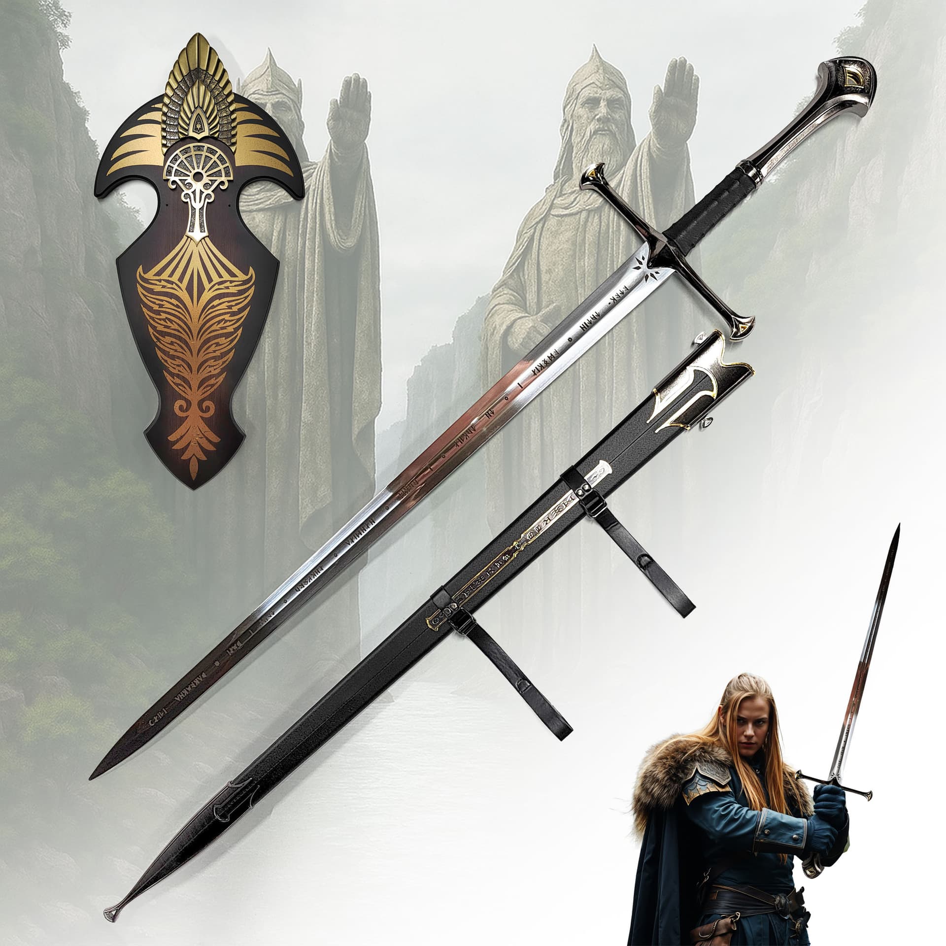 Anduril Schwert mit Scheide und Wanddisplay