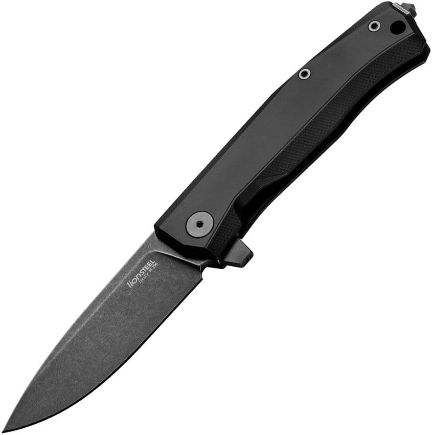Myto, M390-Klinge mit schwarzer PVD-Stonewashed-Beschichtung, schwarzer Aluminiumgriff