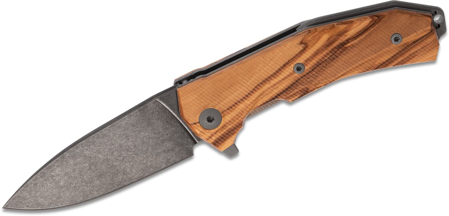 KUR, Sleipner, schwarze PVD-Stonewashed-Klinge, Griff aus Olivenholz