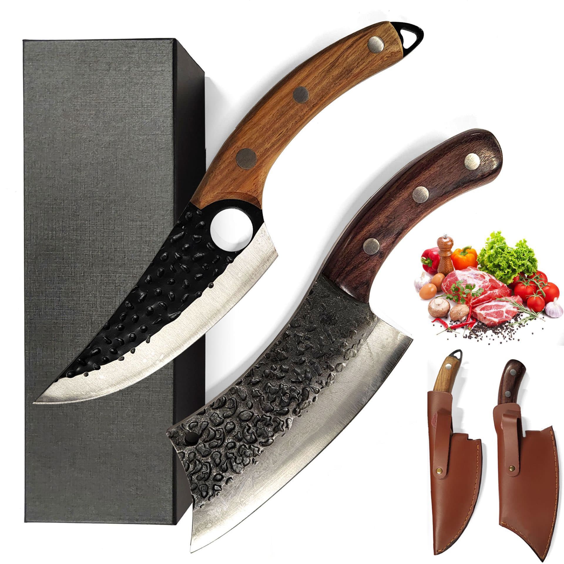 Set of 2 Serbian kitchen knives (butcher knife & cleaver) 