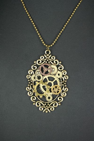 Steampunk Anhänger mit Kette - Zahnräder, bronze