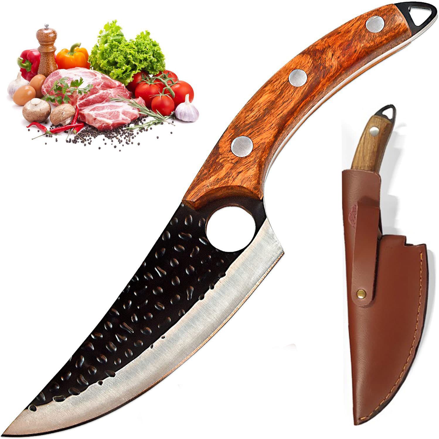 Serbian Butcher Knife, Meat Cleaver Boning Knife, Forged Serbian Chef Knife with Sheath