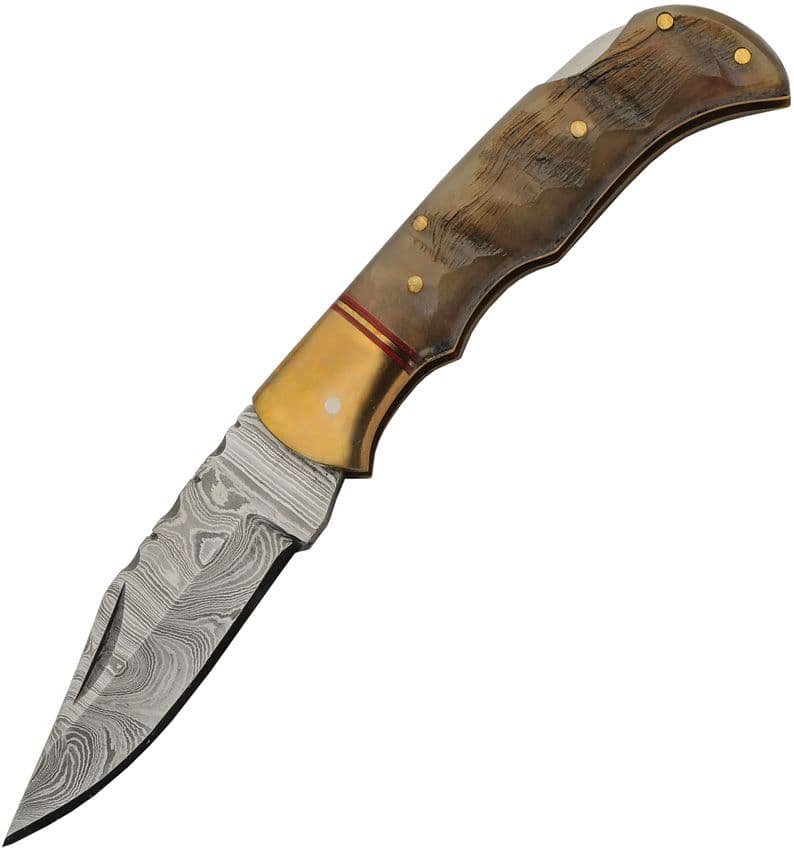 Damast Taschenmesser, Griff aus Widderhorn
