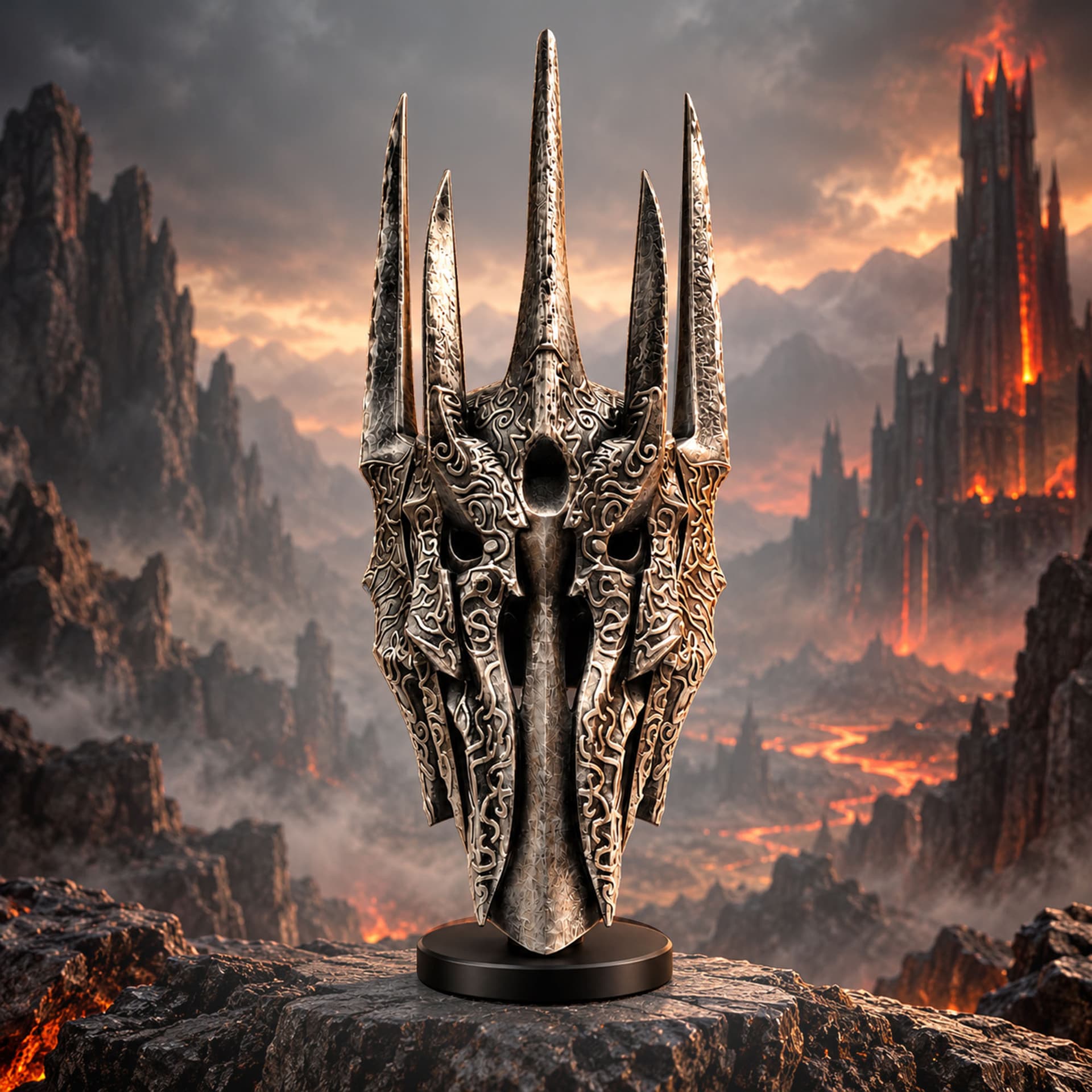The Lord of the Rings: Sauron's Helm – 25.2" Resin Replica with Wooden Stand