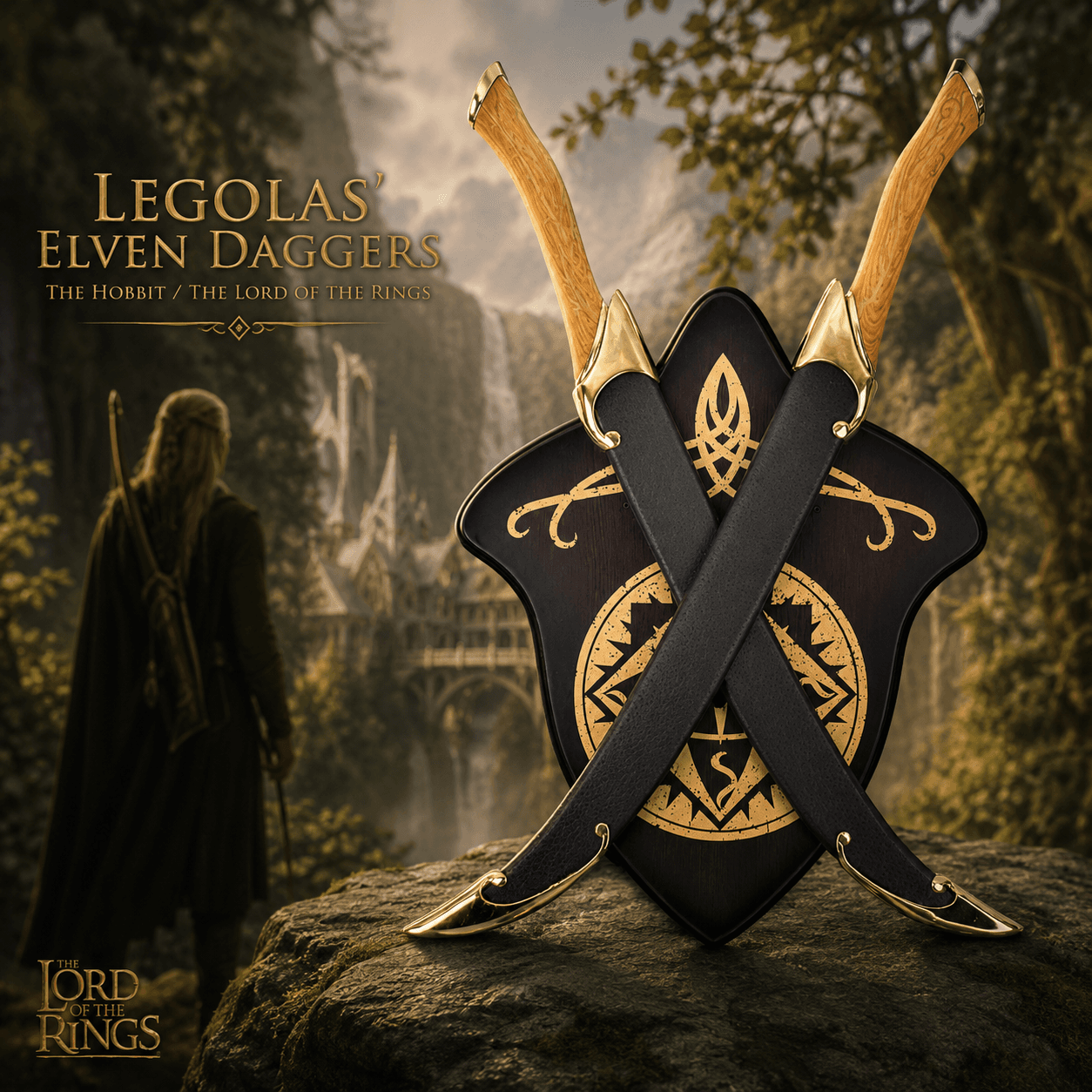 Der Herr der Ringe: Legolas' Elbendolche – Zwillings-Set inkl. Scheiden & Wandhalterung