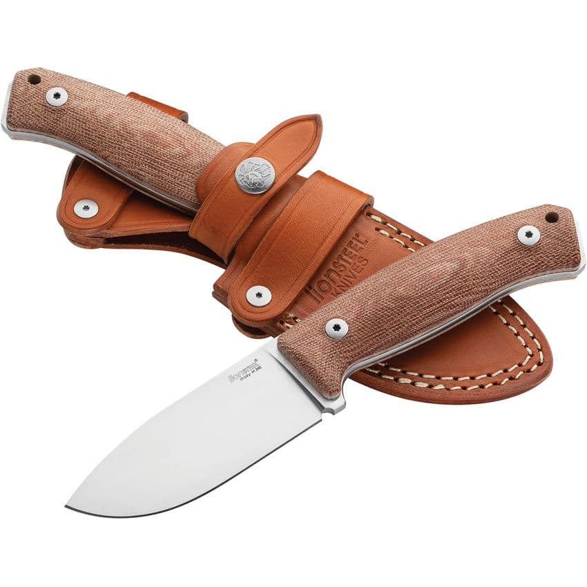 MCKF Hunter, M390 Drop Point, Griff aus natürlichem Canvas-Micarta, MOLLE-Lederscheide