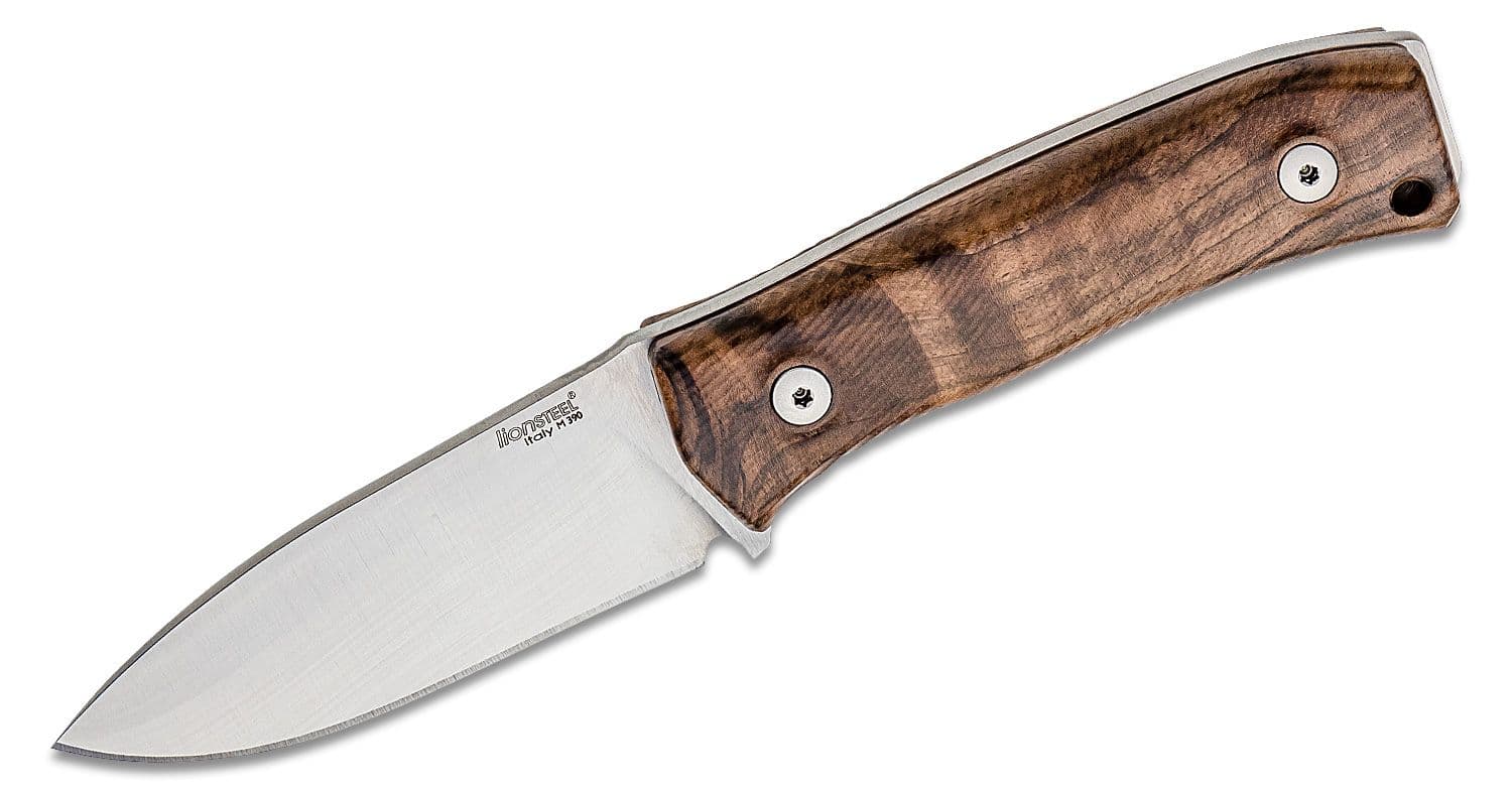 M4 WN Bushcrafting, Satin M390 glatte Klinge, Walnussholzgriff, Lederscheide
