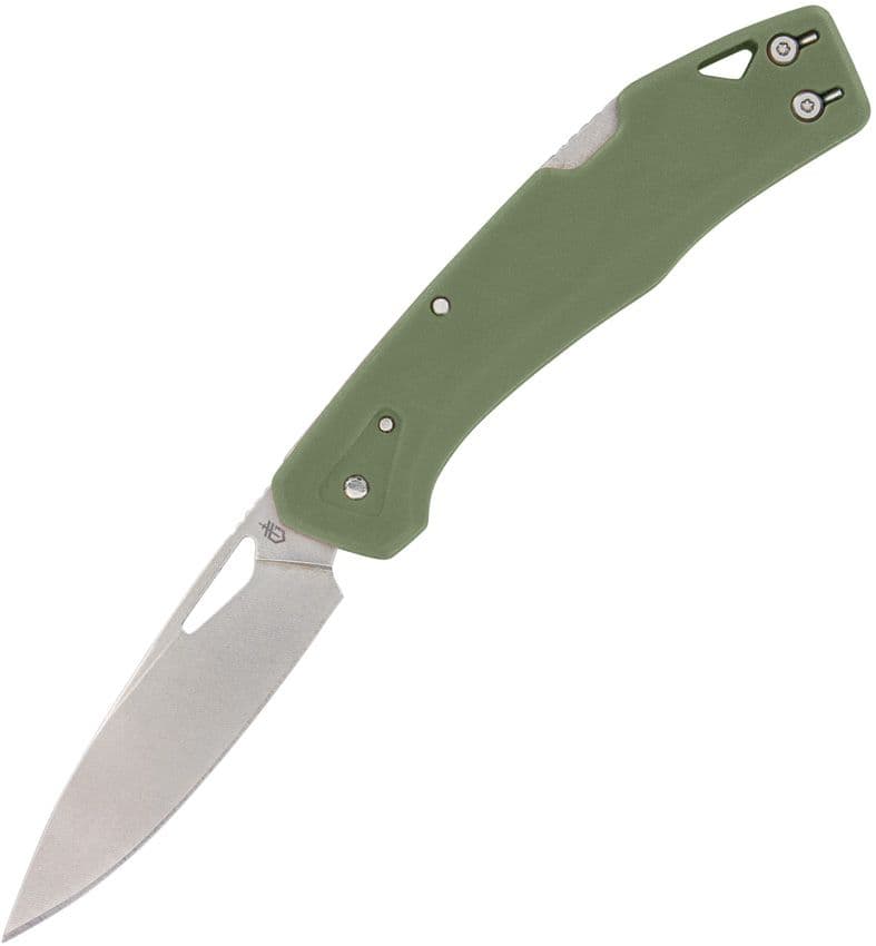 LST, Stonewashed Clip Point-Klinge, grüner GFN-Griff