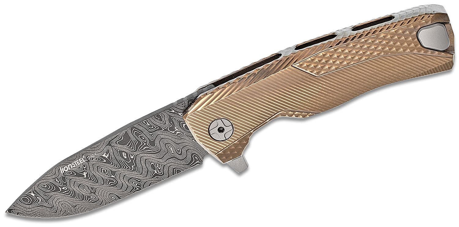 ROK DD GL, Nichols Scrambled Damascus-Klinge, Griff aus goldfarbenem Titan