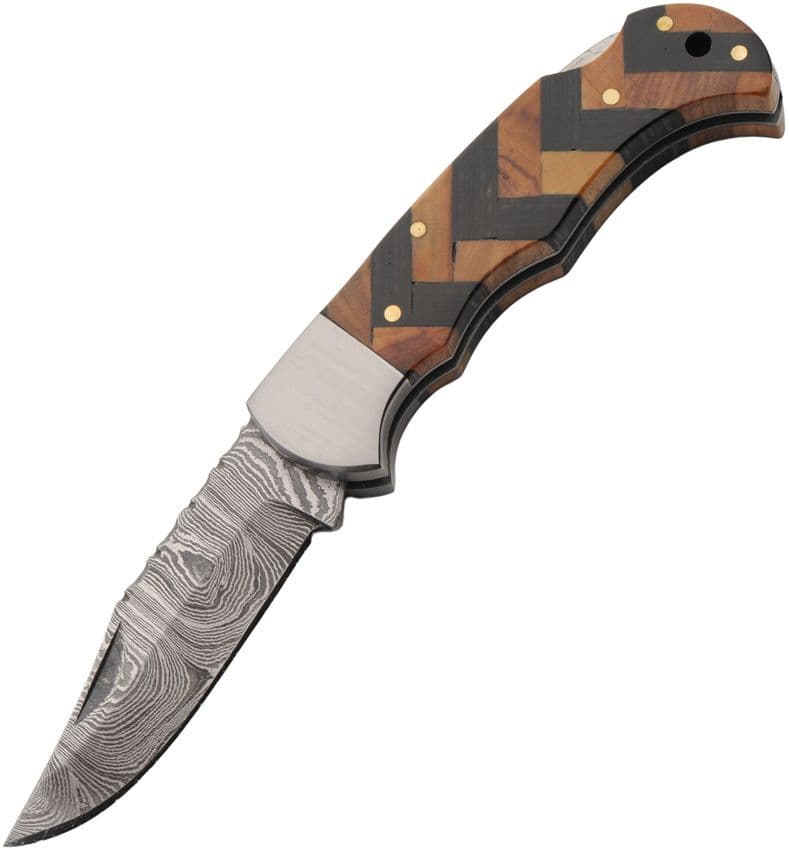 Edles Damast-Taschenmesser mit zweifarbigem Holzgriff