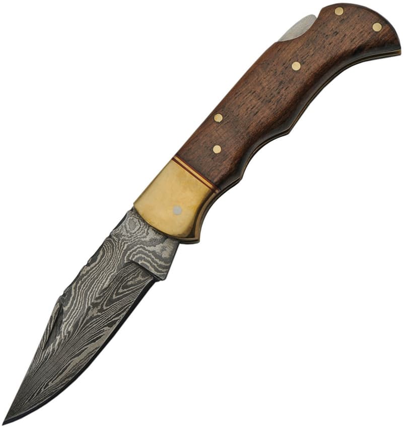Damascus Knife, Lockback, Wood