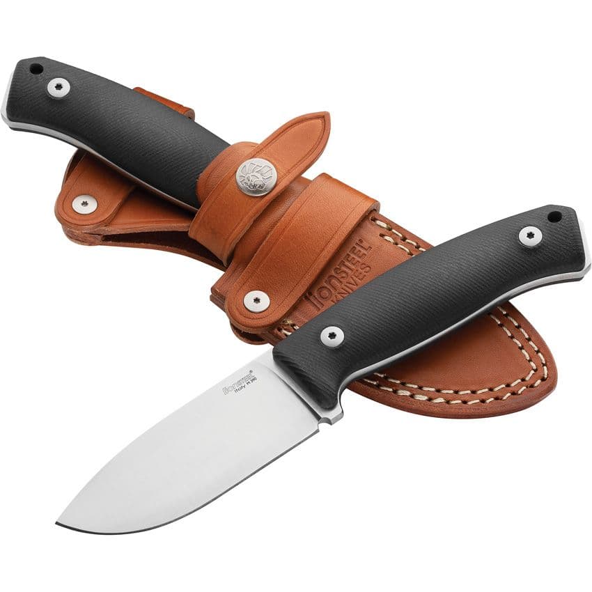 MCKF Hunter, M390 Drop Point, schwarzer G10-Griff, MOLLE-Lederscheide
