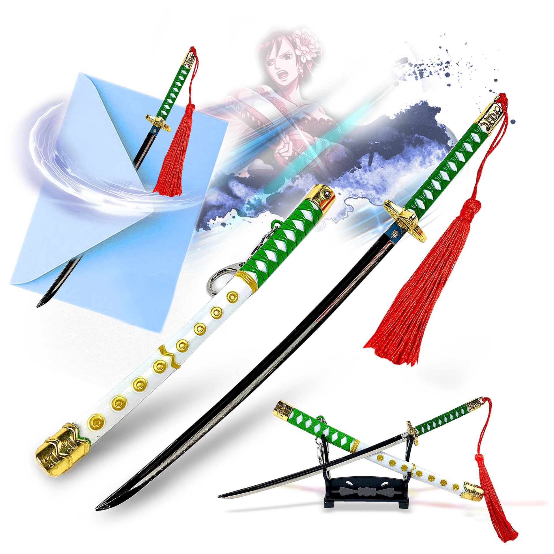 One Piece – Captain Tashigis Samuraikatana Shigure, Brieföffner-Schwert mit Scheide und Ständer