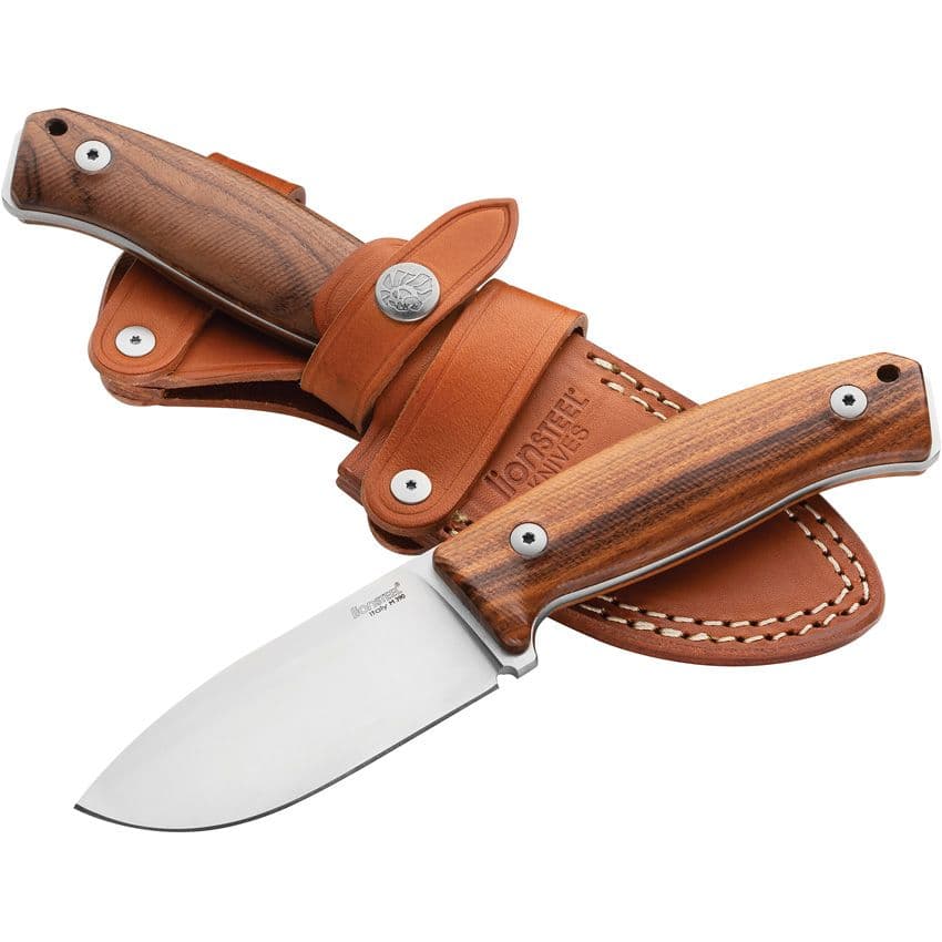 MCKF Hunter, M390 Drop Point, Griff aus Santos-Holz, MOLLE-Lederscheide