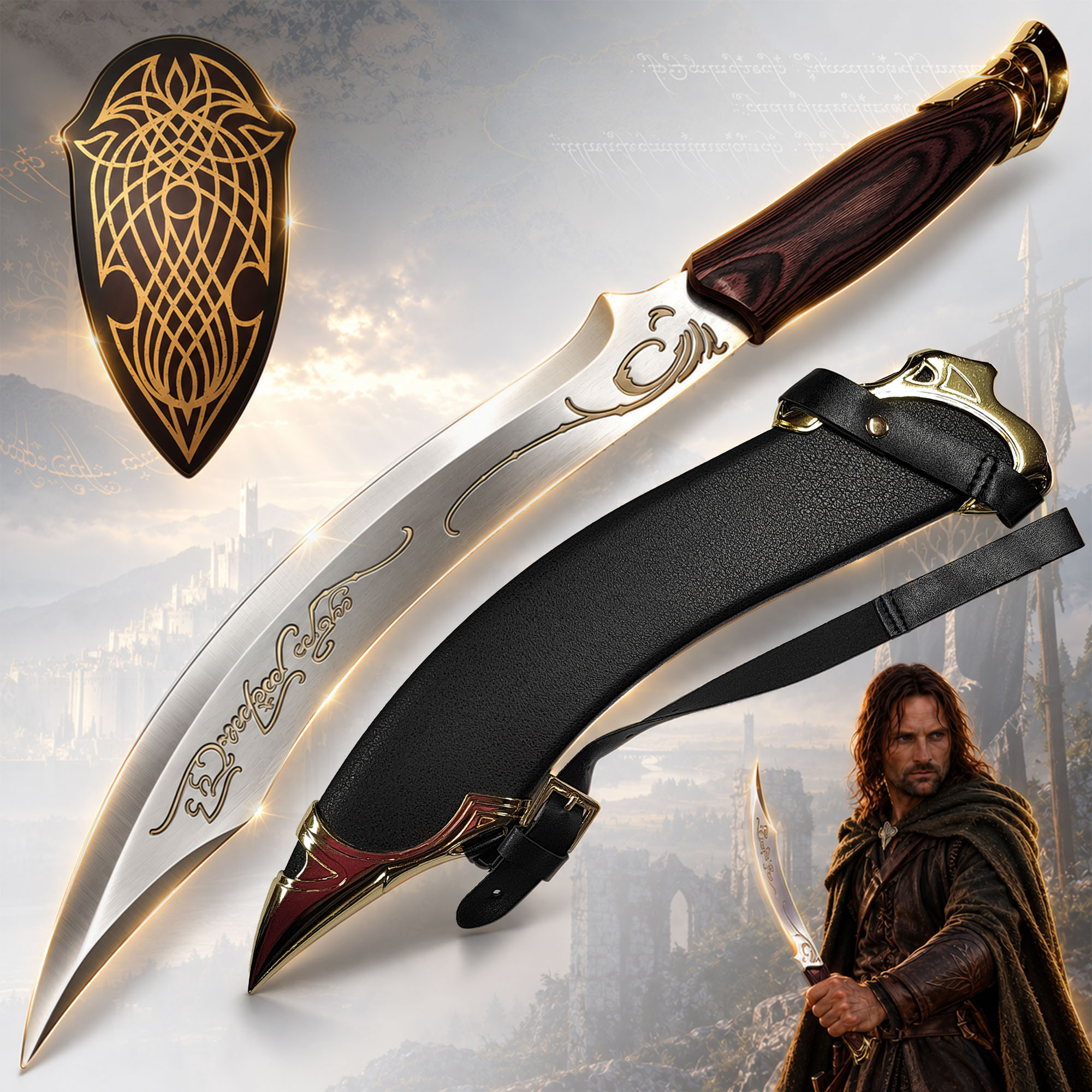The Lord of the Rings: Elven Knife of Aragorn – with Scabbard & Wall Display