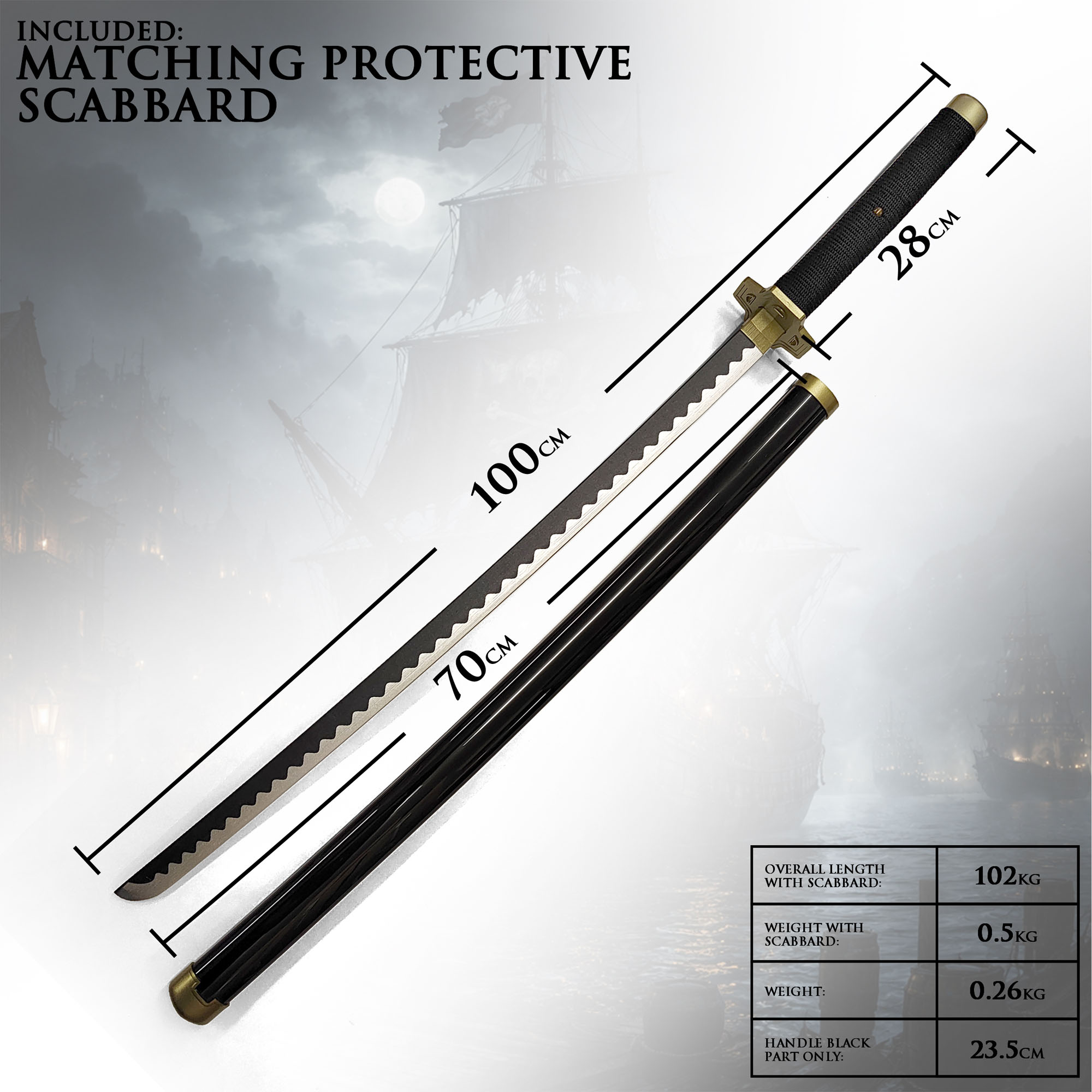 One Piece - Roronoa Zoro Yubashiri Wooden Katana with Sheath and Stand