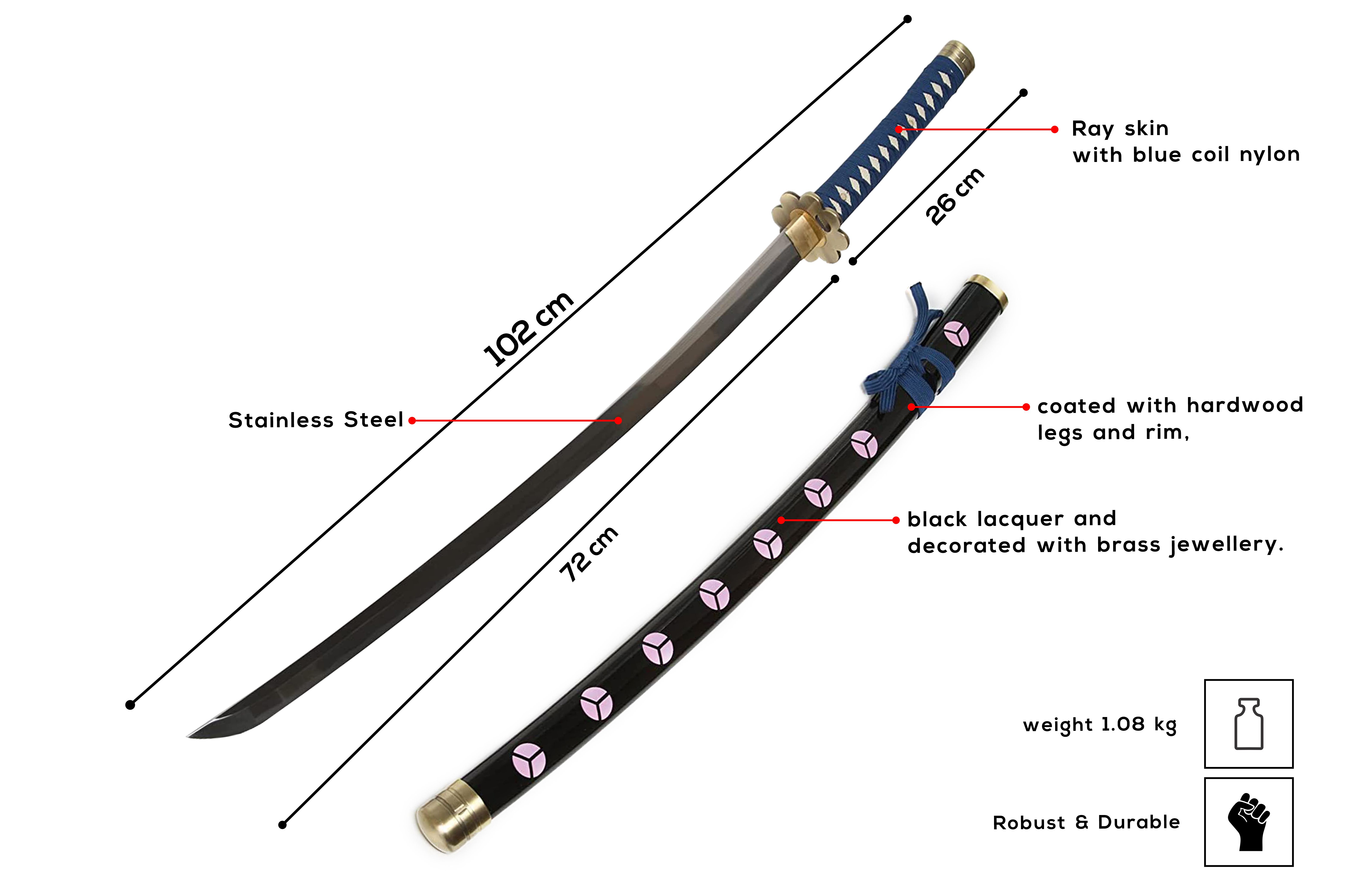 One Piece - Roronoa Zoro Katana - handforged, folded - set