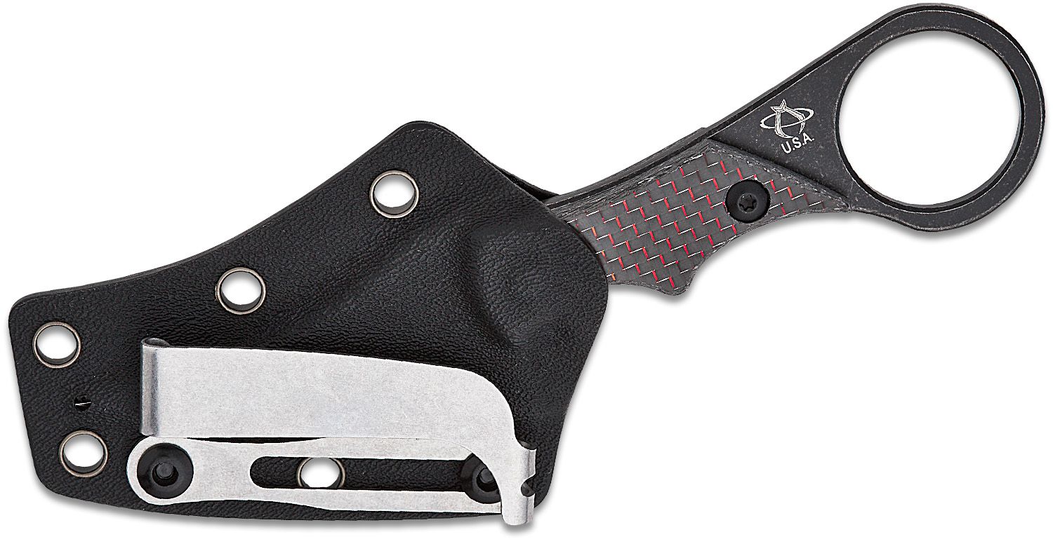 Sabot III, Black Stonewashed Blade, Red Twill Carbon Fiber Handle