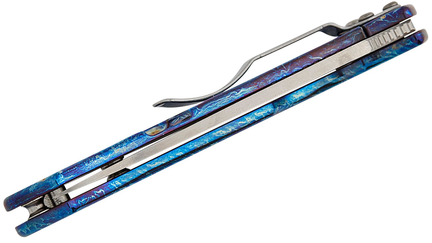 Tenacious, D2 Satin Plain-Klinge, Blue Disarray-Titanium-Griff