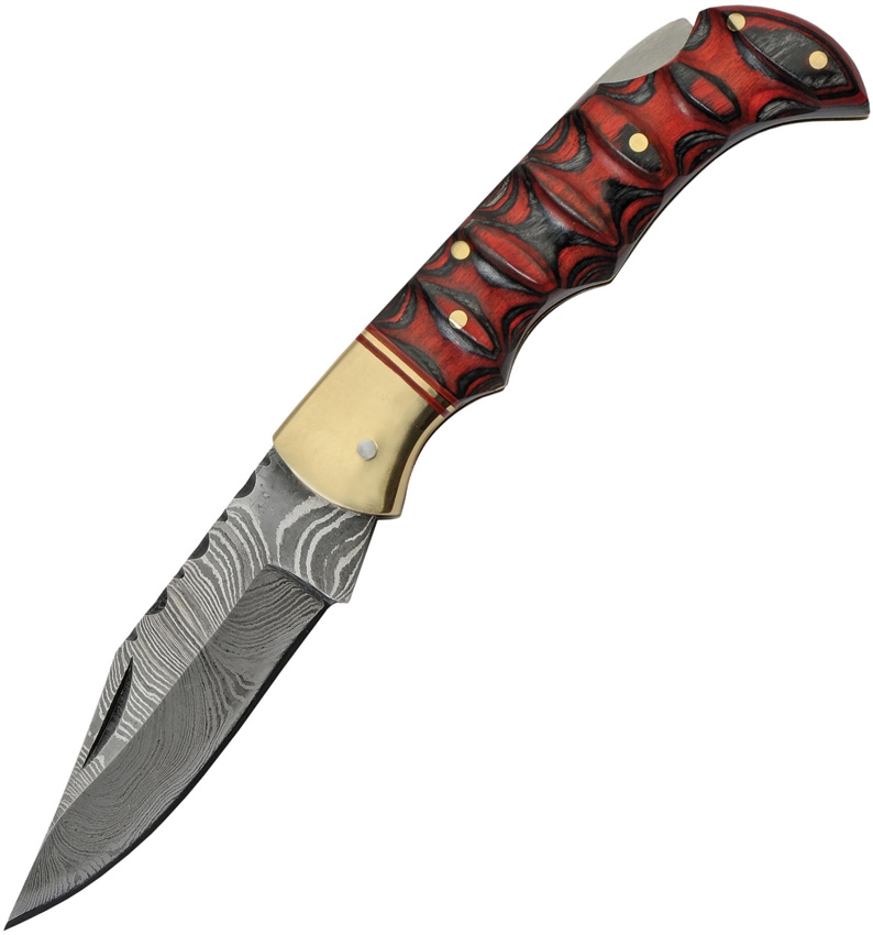 Red/Black Damascus Pocket Knife