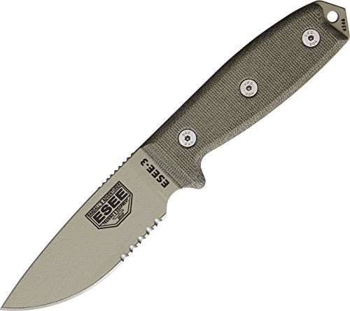 Esee Modell 3, teilgezahnte Schneide mit Scheide, beige Klinge,