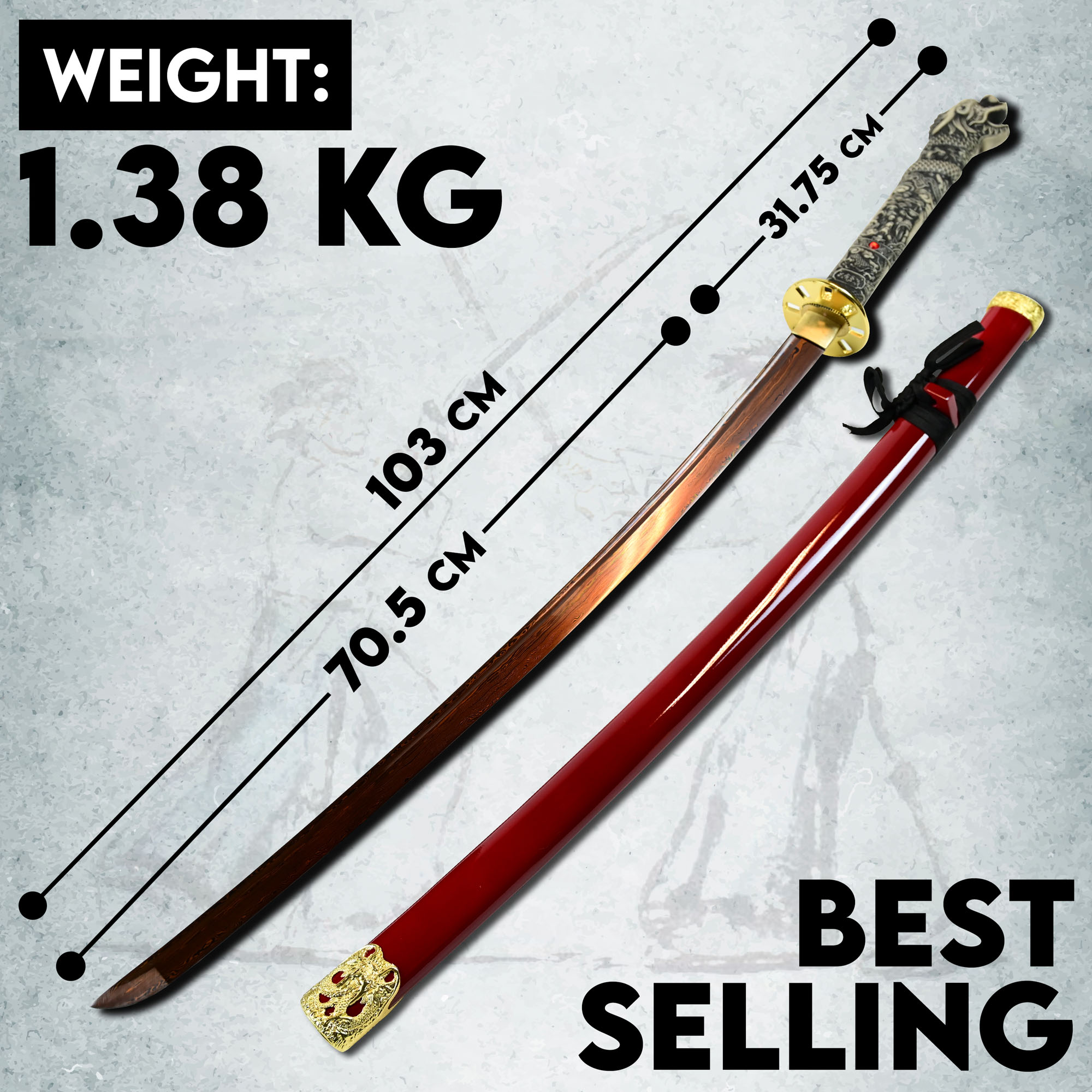 Highlander - Connor MacLeod Katana - handgeschmiedet & gefaltet, Set - Blutdamast Edition