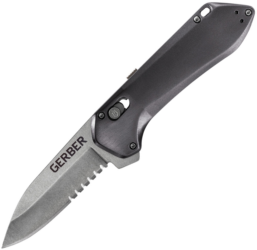 Highbrow Pivot, Gray, serrated blade