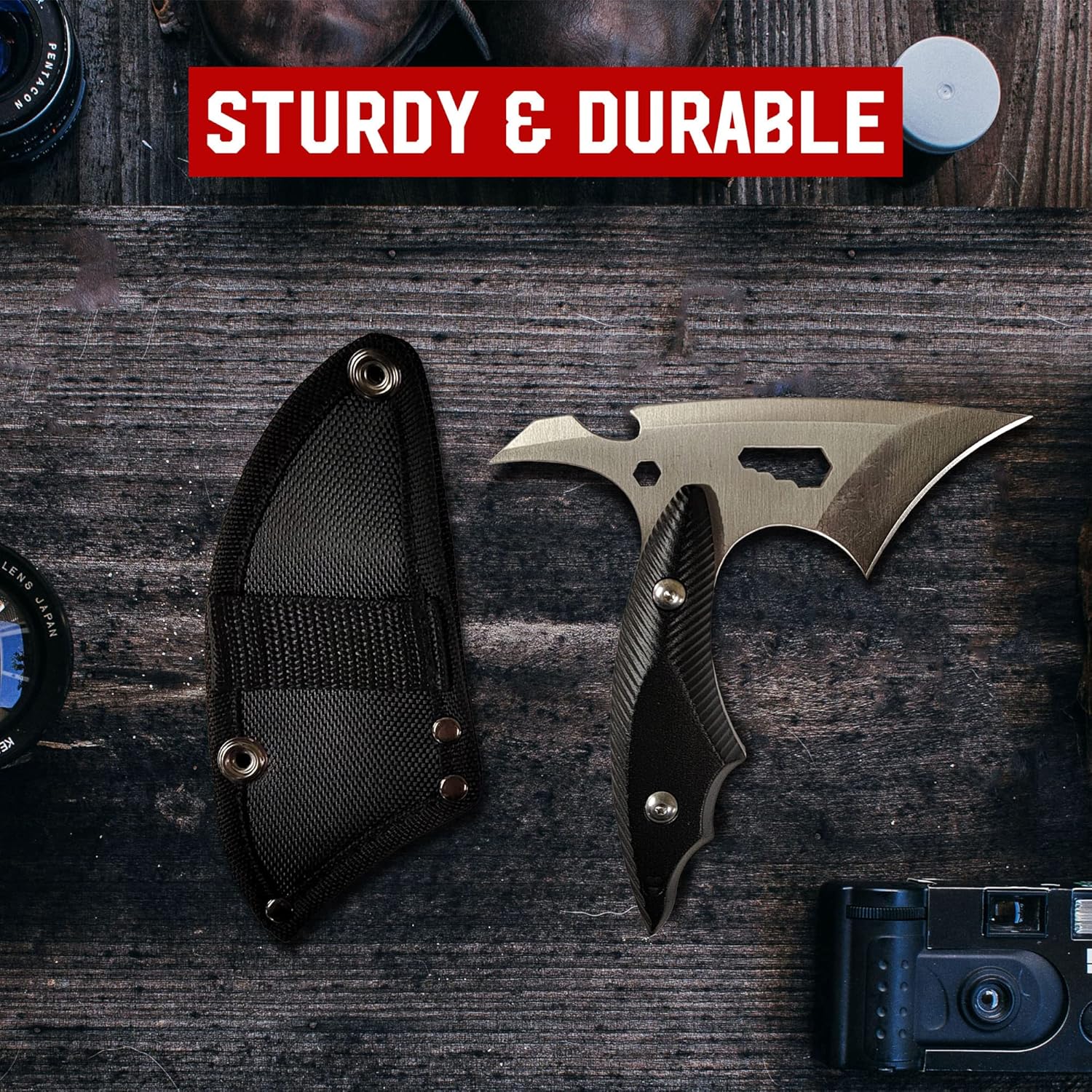 Zwei Mini Camping Äxte Bundle (Silberne + Schwarze Klinge)