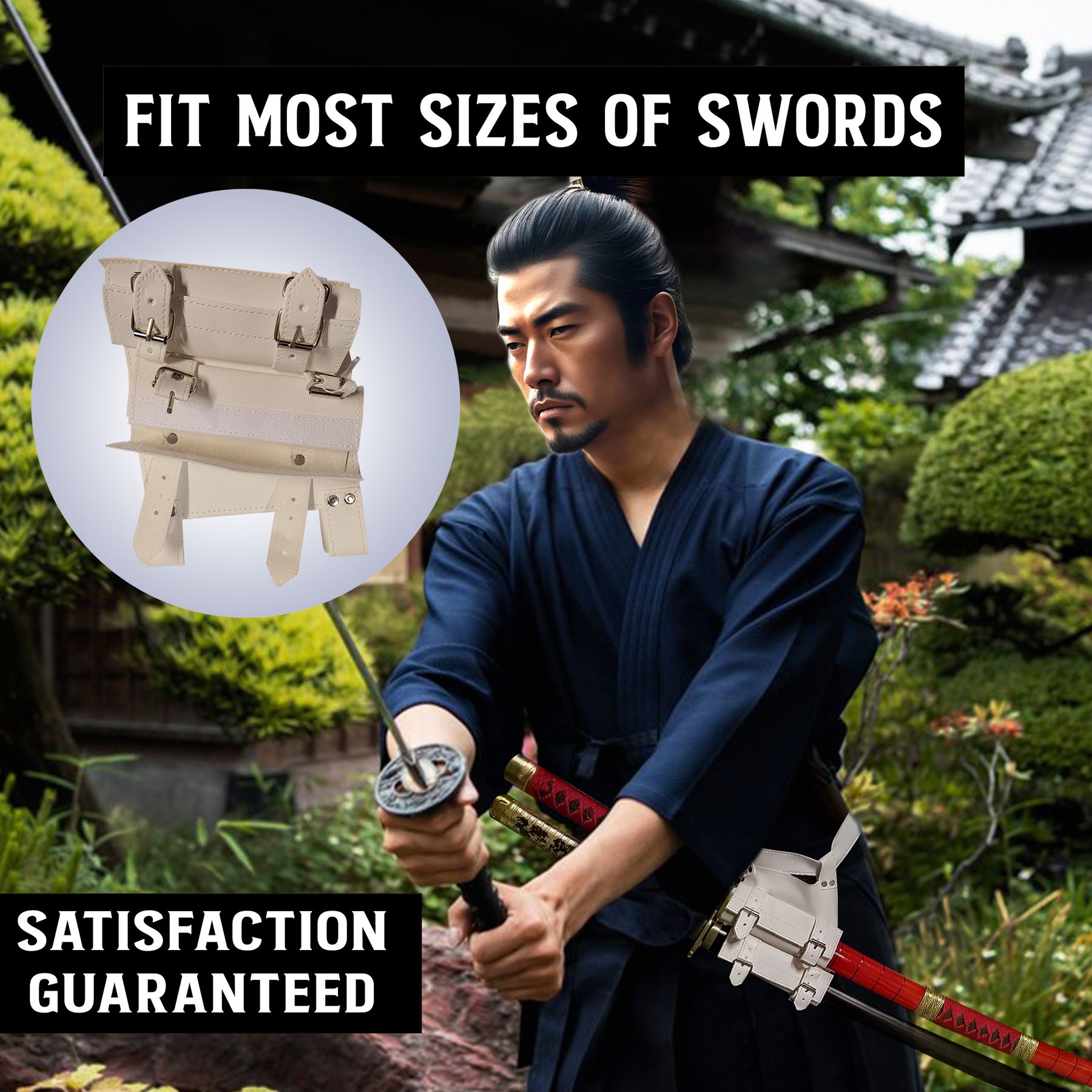 Belt sword holder for 2 swords on the same side, white